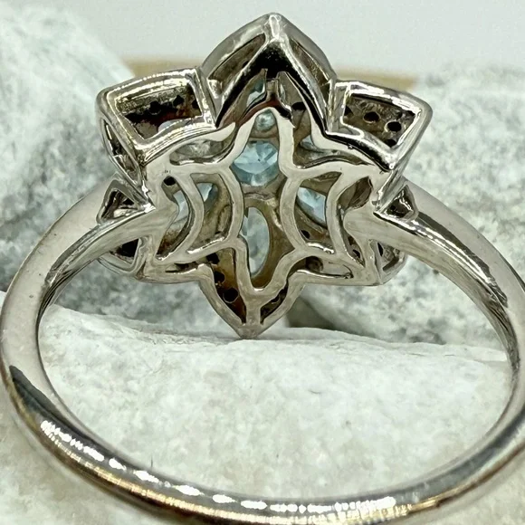 NWT Santa Maria Aquamarine & Black Spinel Daisy Ring Sz 10 Platinum 925 1.25ctw - Picture 7 of 17